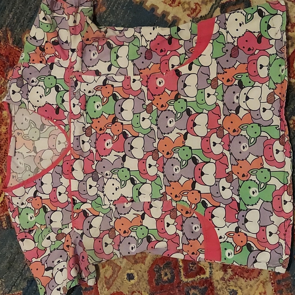 Cat and dog cartoon scrub top